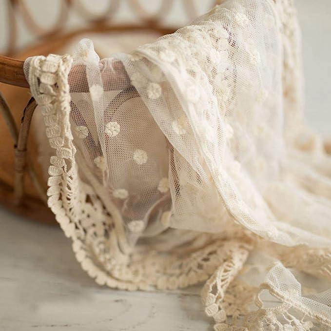 Newborn Photography Wraps Baby Photoshoot Lace Props Girls Posing Layers (Beige B)