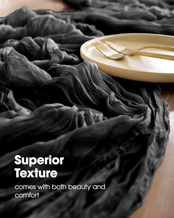 Pureegg 2-Pack Cheese Cloths Table Runner, 120'' Boho Table Cloth Decorations for Party, Baby Shower, Wedding and Farmhouse, Fabric Room Decor, Black
