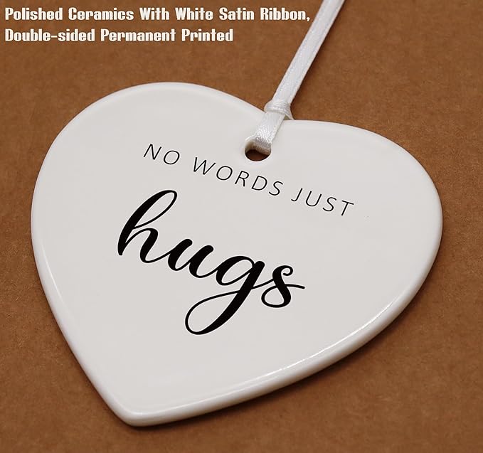 Heart Shaped Christmas Ornament-Inspirational Motivational Encouragement Gift-Thinking of You Get Well Soon Recovery Sympathy Present No Words Just Hugs Ceramic Keepsake