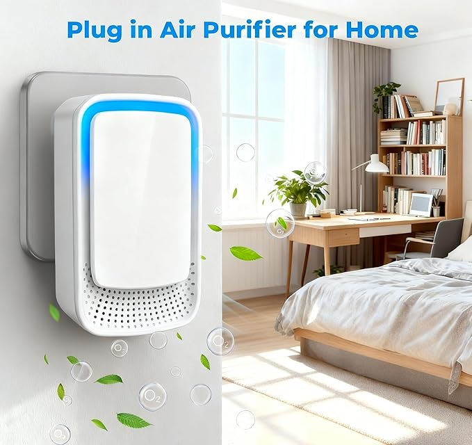 Plug In Air Air Purifier Small Mini Negative Ion Air Purifiers Quiet Ion Generator Portable Air Freshener Cleaner Ionizer for Home Bedroom Office Basement Smoke Pet Smell (4 Pack）