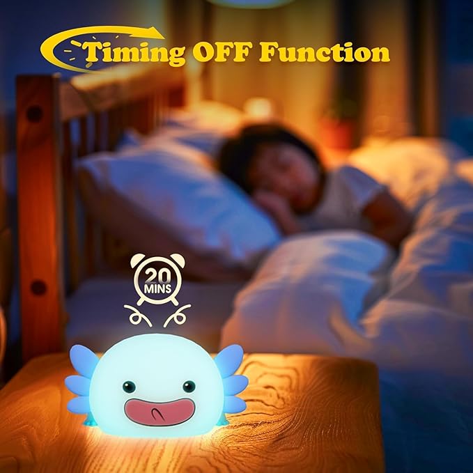 UNEEDE Axolotl Night Light for Kids, Animal Silicone Nursery Night Lamp, Rechargeable Table Lamp Bedside Lamp, Cute Room Decor Night Light for Bedroom Living Room Dining Desk Decor Gift Kawaii Toys