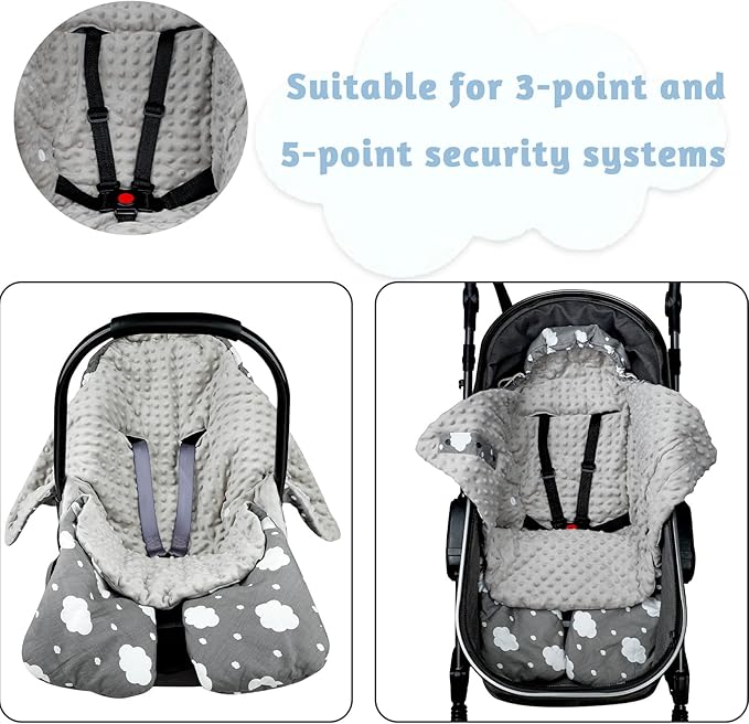 Baby Car Seat Blanket, Winter Car Seat Covers for Babies, Warm Carseat Swaddle Blankets, Thicken Stroller Sleeping Bunting Bag for Infants Boy & Girl, Grey Cloud