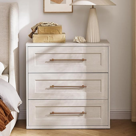 mopio Blake 3 Drawer Dresser for Bedroom, Chest of Drawers, Wood Dresser Organizer, Modern Farmhouse, Tall Night Stand, Enhanced Safety, Sturdy Compliant (1, White Oak, One Size)