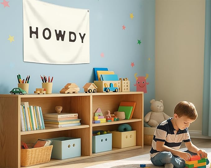 Boho Western Howdy Rectangular Banner Flag Wall Art Decor Gift for Kids Teen Women Men,Office Home Living Room Bedroom Decor Garden-Howdy Rectangular Banner Collection-Birthday Christmas Gift