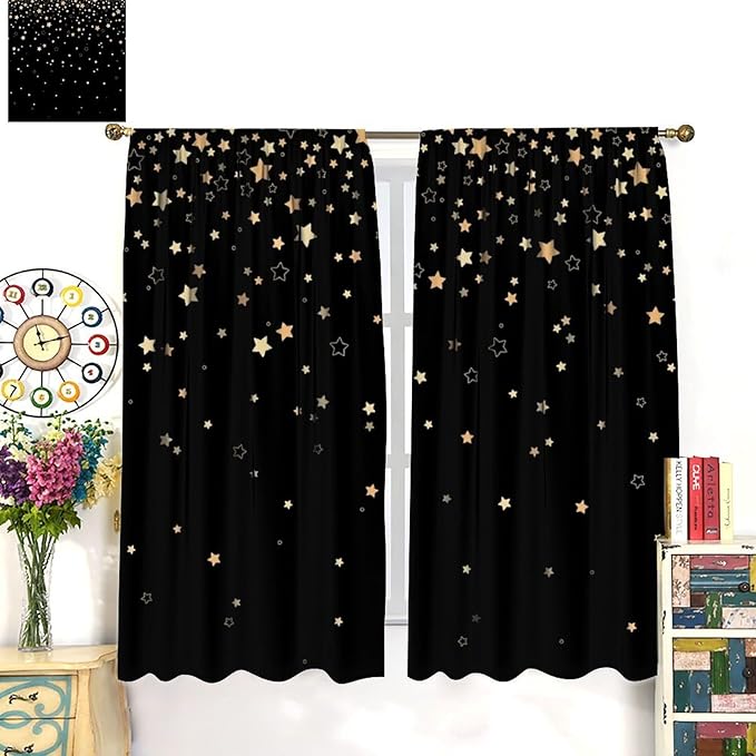 Star Celestial Blackout Curtain, Space Funny Fantasy Galaxy Starry Night Window Curtain for Kids Bedroom Nursery Toddler Room 52" W X 84" L