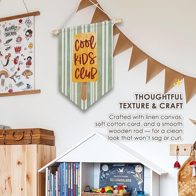 Cool Kids Club Banner - Playroom Decor, Play Room Decor, Hanging Flag Pennant Banner Wall Decor Gifts for Classroom Nursery Homeschool Boys Girls Room 15x11 Inch