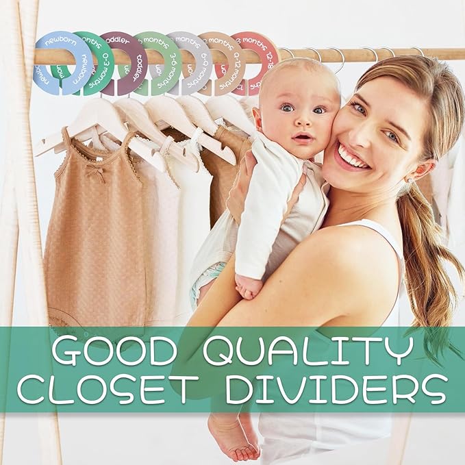 Baby Closet Dividers - Set of 8 Round Double-Sided Clothes Size Dividers from Newborn to Toddler, Gender-Neutral Baby Clothes organizer for nursery room decor