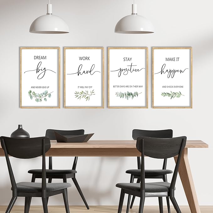 Set of 4 Inspirational Quotes Wall Art 16x11 Inch Encouraging Office Wooden Framed Positive Affirmations Home Family Decor Sign Motivational Plaque Wall Hanging Decoration (Wood)