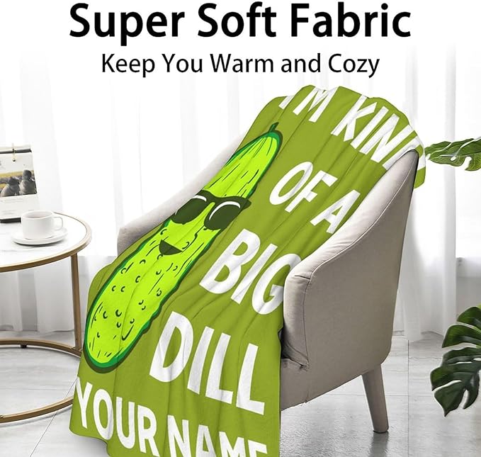 Custom Pickle Throw Blanket for Women Men - 60x80 Inches Twin Size - Soft Fluffy Cozy Blankets Gift - Green Funny Blanket Throws for Bed, Sofa, Winter