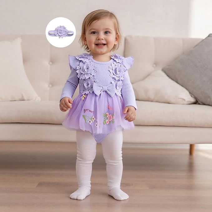 Giraropa Baby Girl Fall Winter Clothes Long Sleeve Romper Dress + Socks + Headband Newborn Infant Cute Casual Outfits