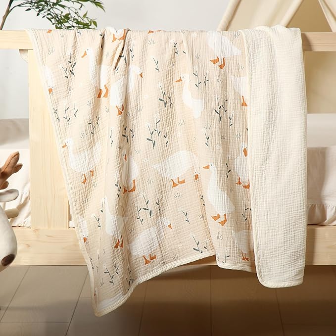 Breling Silly Goose Muslin Baby Blankets for Girls Boys, 100% Cotton Crib Blanket for Infant Toddler, 40 x 36 Inch Soft and Lightweight Nursery Swaddling Wrap