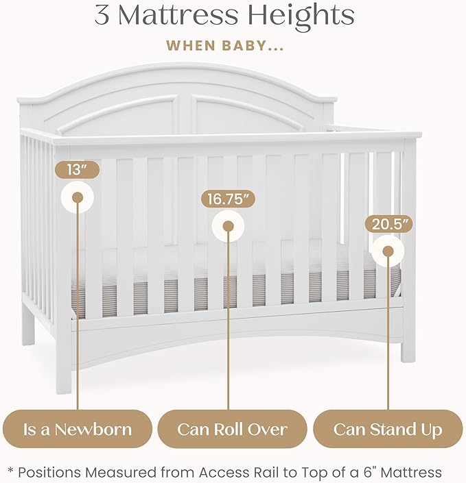 Delta Children Perry 6-in-1 Convertible Crib - Greenguard Gold Certified, Bianca White