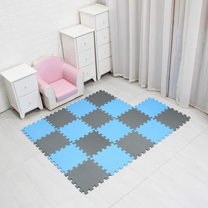 MQIAOHAM® 18 Pieces Puzzle Play Mats, Soft Baby Play Mat, Kids Interlocking Foam Floor Tiles, Toddlers Carpet Playmats G301018-107112