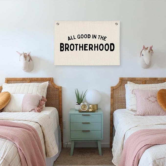 Boy Nursery Decor, Playroom Wall Decor, Brotherhood Canvas Banner Wall Hanging Flag for Nursery Classroom Playroom Kids Room, Playroom Essentials