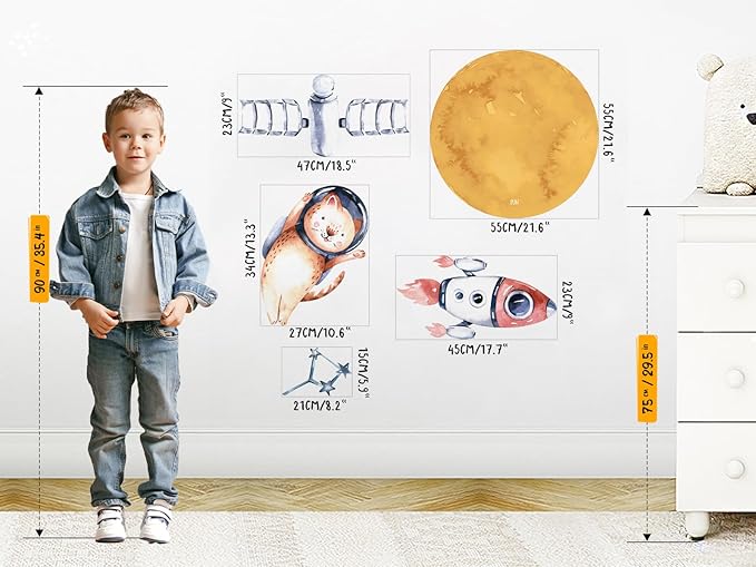 Solar System Wall Decals for Kids - Planets and Space Themed Wall Stickers by Lipastick - Peel and Stick Vinyl Decals for Boys and Girls Bedroom, Nursery, Playroom, Daycare - XXL Size