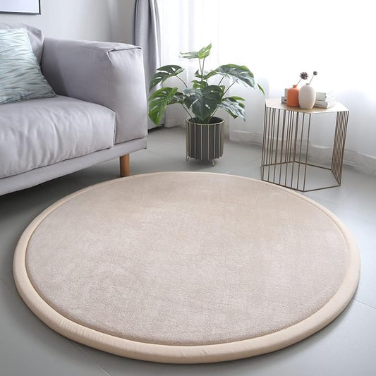 Loartee Thick Kids Round Rug - Coral Velvet Area Rugs, Memory Foam Circular Carpet for Nursery Playroom Home Decor Dormitory, Diameter 63 inch, Brown