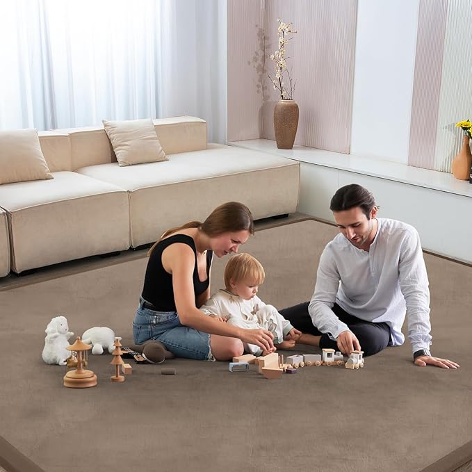Baby Play Mat for Floor Tummy Time Mat Nursery Muscle Area Rug Playroom Rug Tatami 59"*71" Memory Foam 1.3" Thick Crawling For Babies,Toddlers, Infants, Kids,Floor(Brown)