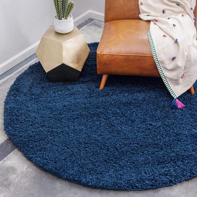 Unique Loom Solid Shag Collection Area Rug (8' Round Sapphire Blue/Navy Blue)
