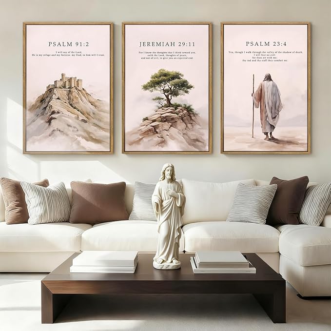 IARTTOP Large Christian Church Framed Canvas Wall Art 16x24 Inch Jesus Easter Bible Verse Art Prints Religious Scripture Wall Decor for Living Room Bedroom Set of 3