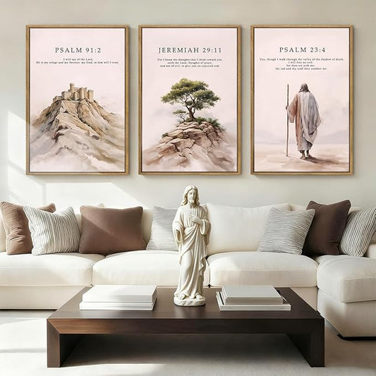 IARTTOP Large Christian Church Framed Canvas Wall Art 16x24 Inch Jesus Easter Bible Verse Art Prints Religious Scripture Wall Decor for Living Room Bedroom Set of 3