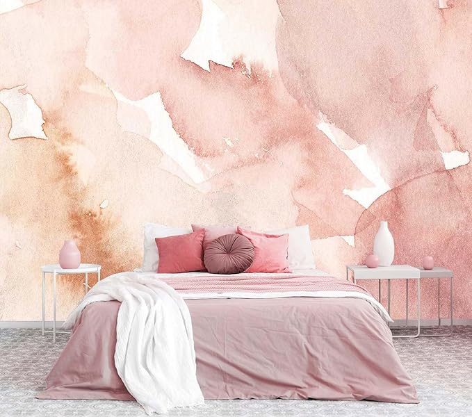 Abstract Wallpaper Mural Pink Watercolor Art Wall Mural for Bedroom Living Room (Not Self-Adhesive)
