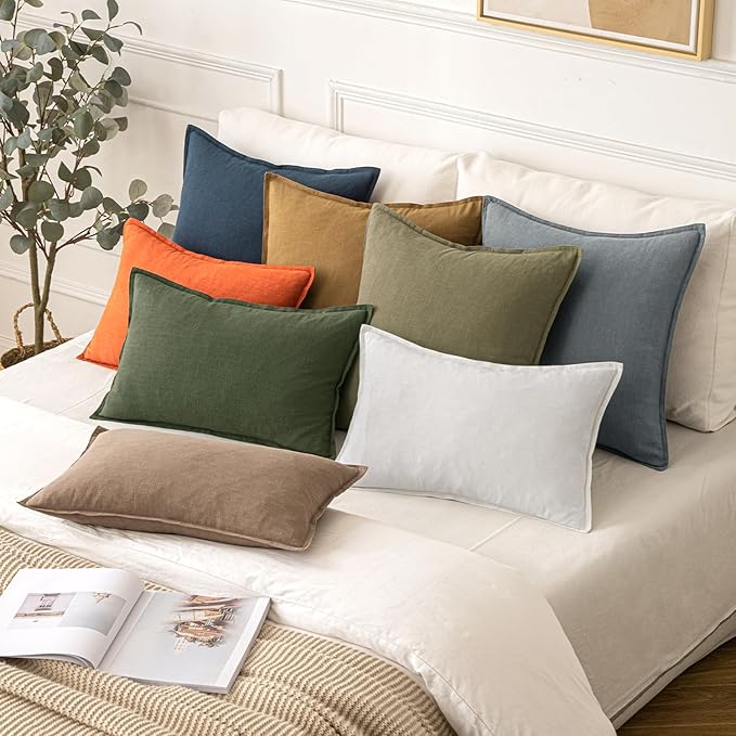MIULEE Decorative Linen Euro Sham Pillow Covers 26x26 Dark Green Boho Farmhouse Neutral Couch Throw Pillows for Bed Pack of 2 Accent Modern Pillowcase Sofa Livingroom Home Decor