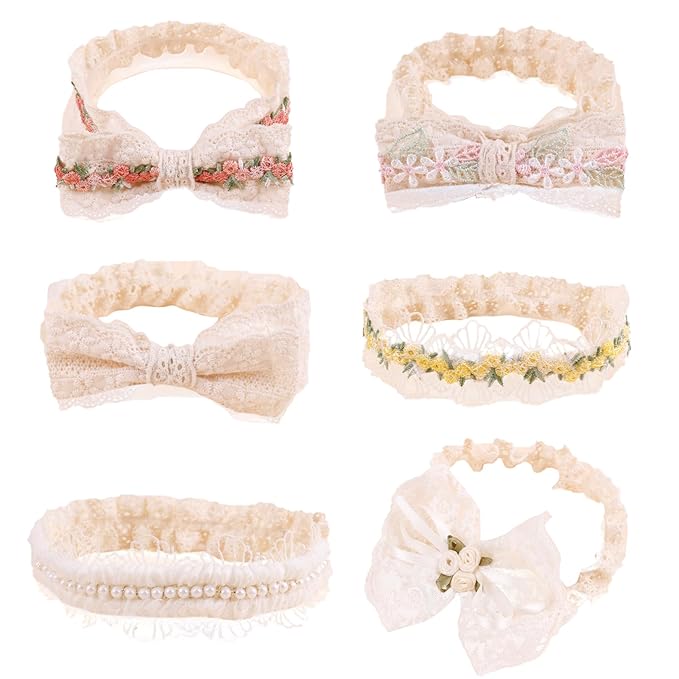 cherrboll Baby Flower Bows Headbands 6pcs Floral Hair Wraps Nylon Hairbands Crown Newborn Infant Toddler Hair Accessories