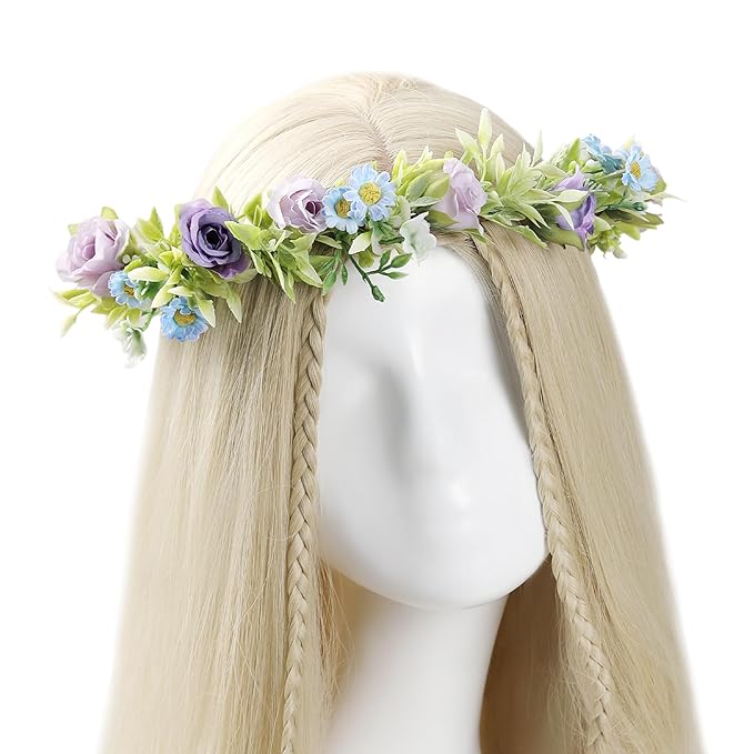 Rose Flower Crown for Women - Purple Fairy Flower Headband Sweet Hair Wreath Accessories for Women Girls Wedding Festival Party Favors Photo Prop