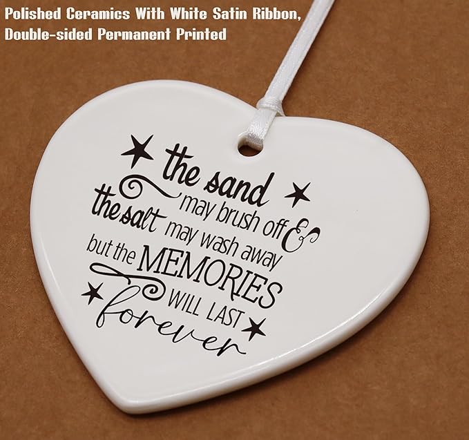Heart Shaped Christmas Ornament-Beach Life Theme Friendship Memory Gift-The Sand May Brush Off BFF Appreciation Present for Best Friends Ceramic Keepsake with Gift Box