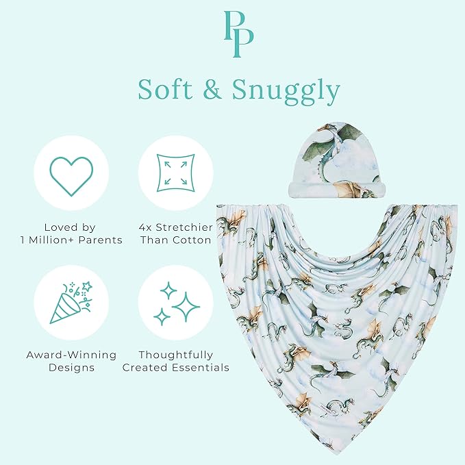 Posh Peanut Baby Swaddle Blanket & Beanie - Matching Newborn Swaddle Set, Doubles As Receiving Blanket or Nursing Cover