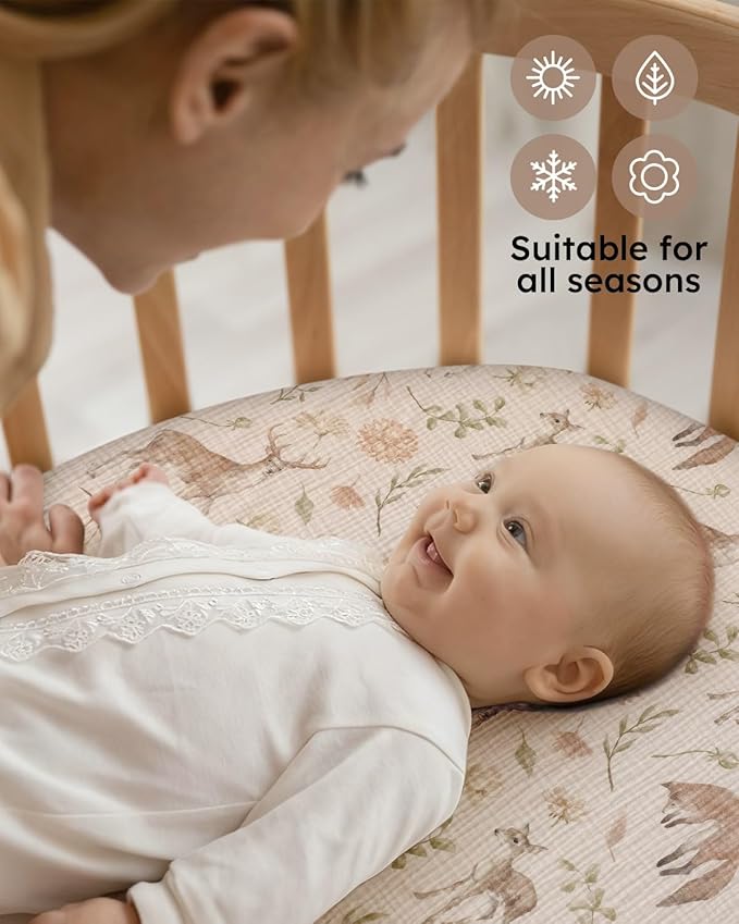 Yoofoss Muslin Baby Bassinet Sheets Boys Girls, Organic Fitted Bassinet Mattress Sheets Compatible with Halo Bassinest Swivel Sleeper,Baby Delight, Angelbliss, Soft, Breathable, Durable