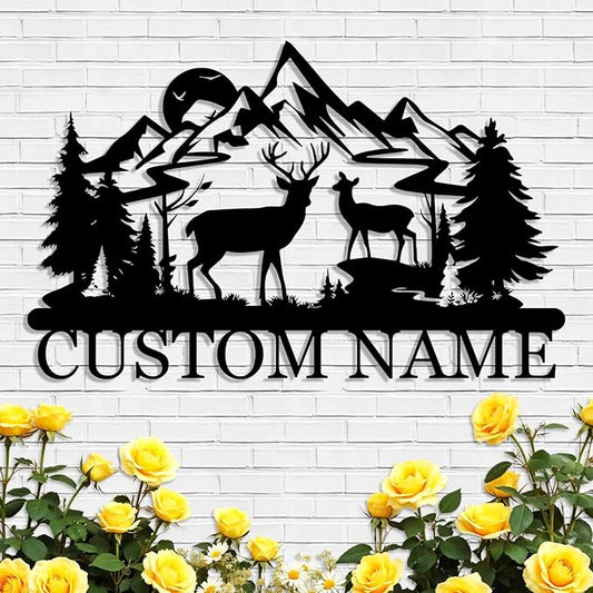Personalized Camping Signs | Custom Metal Name Sign | Personalized Deer Metal Cabin Sign | Mountain Wall Decor | Custom Signs Outdoor Metal | Deer Hunter Gift | Cabin Sign | Porch Sign