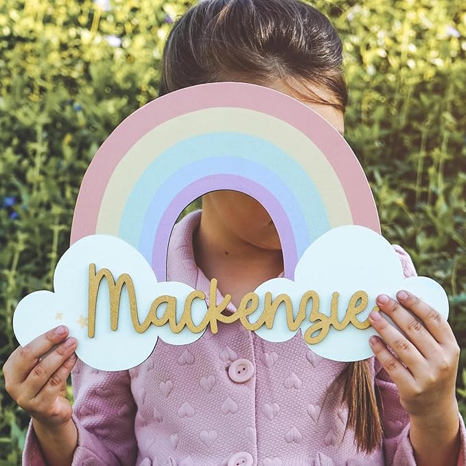 Wooden Name Signs (3D Rainbow Clouds) - Personalized wood letters for girl, Baby name sign, Custom name sign nursery, Toddler girl room decor, Home decor
