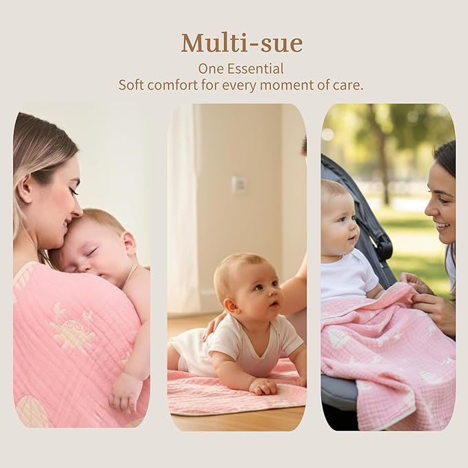 Ultra-Soft Muslin Baby Blanket (43x43 Inches,Pink Ocean, 1-Pack)