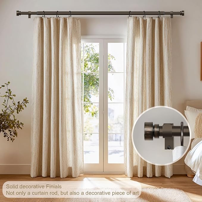 Dark Brown Curtain Rods for Windows 66 to 120 Adjustable Modern Curtain Rod 1 inch Diameter Heavy Duty with Decorative Finials for Living Room Bedroom Farmhouse Outdoor Patio