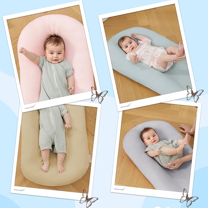 Lucakuins Baby Lounger, Bionic Design Baby Lounger for Newborn 0-24 Months, Soft Organic Cotton Breathable Lounger for Infants (Pink Newborn Lounger)