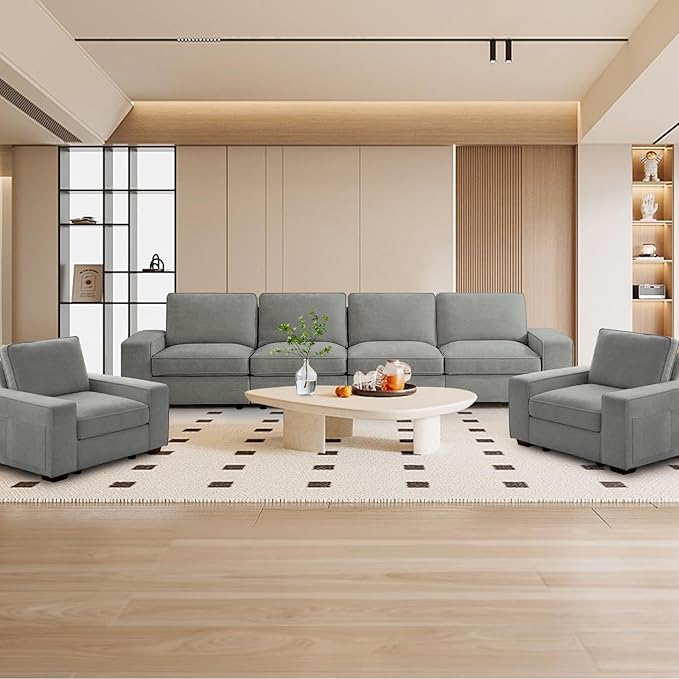 TEKAMON 45" Accent Chair with Seat Storage, Oversized Single Sofa Chair, Modern Chenille Fabric Armchair for Living Room/Office with Wide Armrests, Side Pockets, USB/Washable Covers(Light Grey)