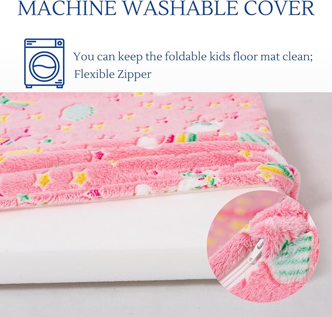 MeMoreCool Kids Floor Futon Mattress, Play Mat Muscle Mat Large 6x4 FT, Thicken Foam Tatami Mattress for Children Play Area, Foldable Sleeping Crawling Pad for Playroom, Pink Rainbow