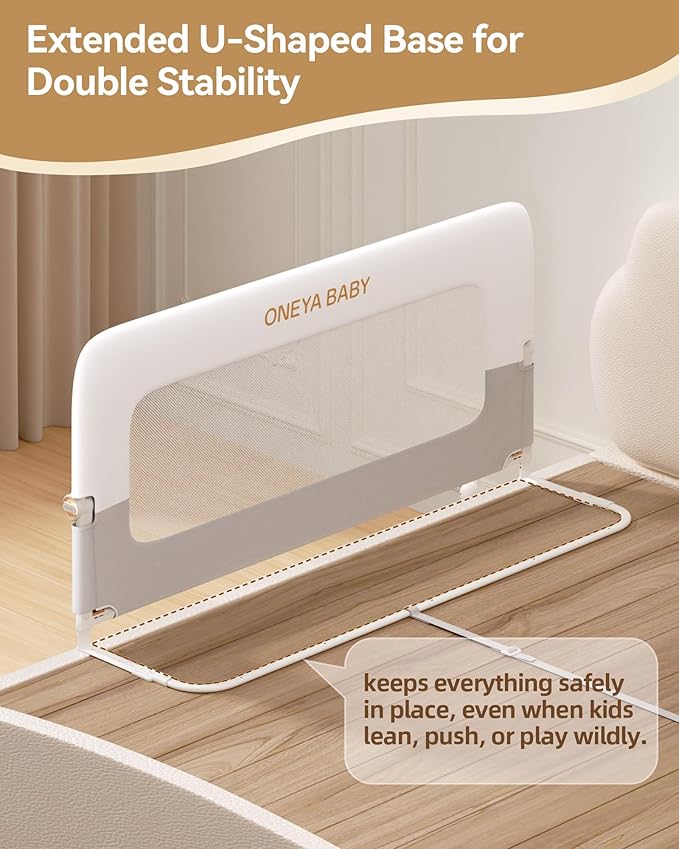 Baby Bed Rail Guard, 48in Thickened Toddler Bed Rail for Toddlers, Extral Tall Swing Down Kids Child Safety Side Railing Guards/Rails for Twin, Full, Queen, King Bunk Size Bed, White/Grey, 27”H