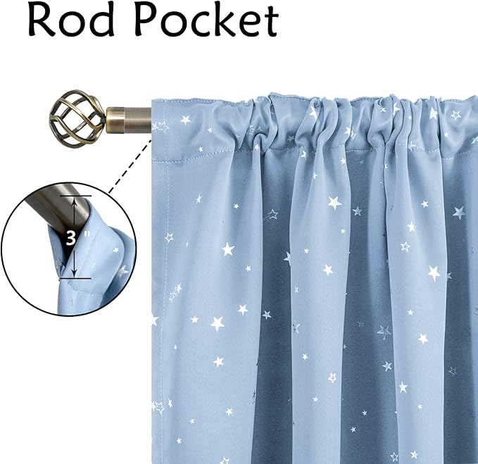 BGment Kids Blackout Curtains for Bedroom, Rod Pocket Room Darkening Curtains Decoration Thermal Insulation Window Drapes for Nursery, Children Room, 2 Panels, Each 42 x 84 Inch, Baby Blue