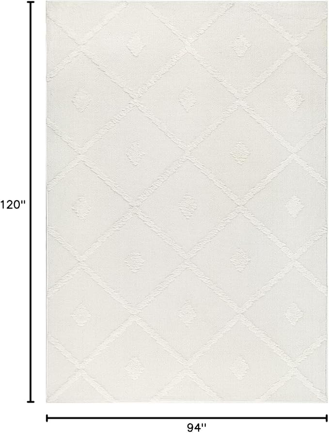 Antep Rugs Palafito 8x10 Geometric Shag Diamond High-Low Pile Textured Indoor Area Rug (White, 7'10" x 10')