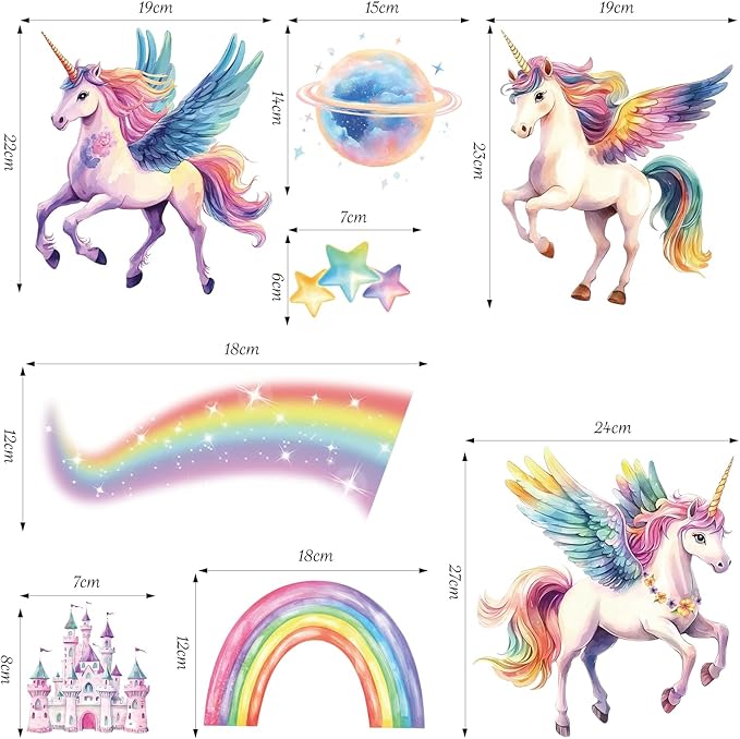 SHUCHING Unicorn Wall Sticker Peel and Stick, Vinyl Rainbow Wall Decal, Wall Decor Art for Girls Bedroom Baby Nursery Playroom