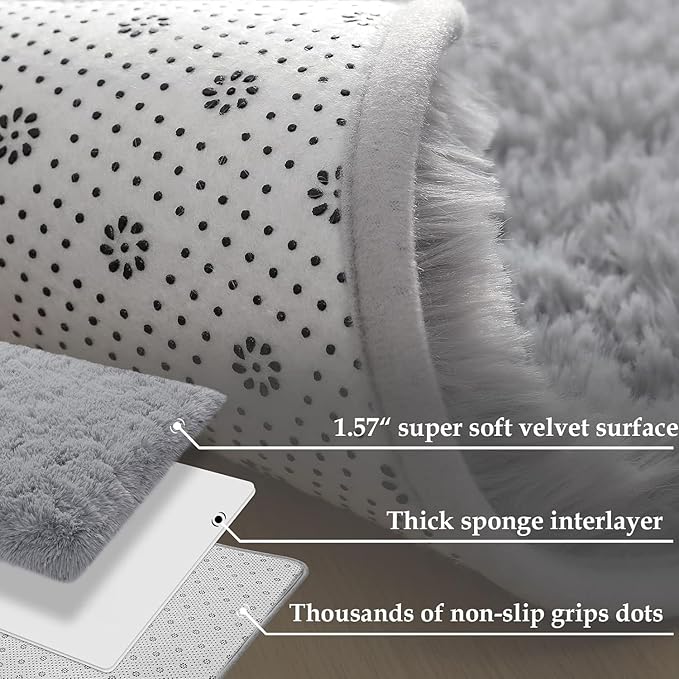 Merelax Soft Area Rug Fluffy Rugs for Living Room Bedroom Decor, 2x6 Runner Rugs for Hallway, Shag Furry Bedside Rug Indoor Accent Floor Carpet, Non-Slip Plush Rug for Nursery Kids Room Dorm, Grey