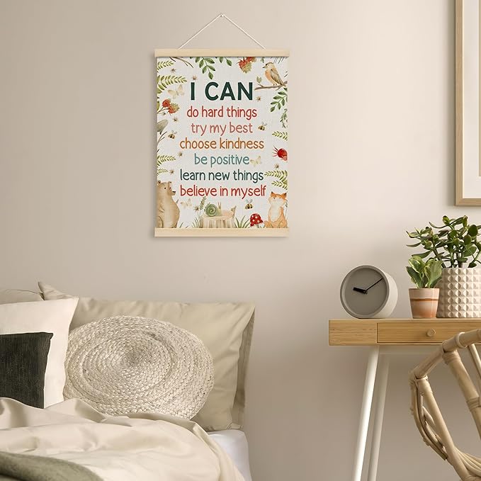 MOTERMATE Inspirational Nursery Poster Hanger Frame, Nature Forest Positive Quote Wall Hanging Decor Art Framed for Toddlers Kids Room Nursery Playroom, Motivational Wall Poster Prints, 12x16 Inch