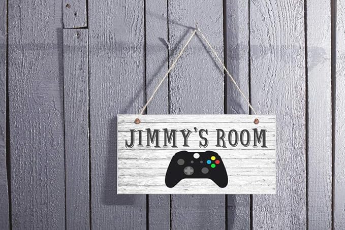 XIUXZMM Personalized Name's Sign Gamer's Sign, Rustic Game Controller Room Sign,Customized Kid's Name Kids Door Sign Nursery Art