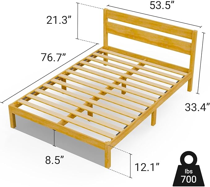 LIFEMENT Classic Wood Platform Bed Frame with Headboard, Essential, Noise Free, Under Bed Storage, No Box Spring Needed, Easy Assembly (Natural, Full)