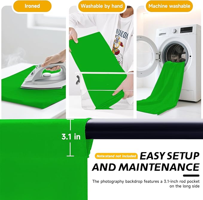 YSKE-Y2 Heavy Duty Photo Backdrop, 10x8ft Green Seamless Fabric Background Photography Backdrop Curtain Screen for Photoshoot Video Studio Party