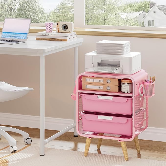 Pink Nightstand,Cute End Table with Storage Drawer,Kids Nightstand for Bedroom Furniture,Bedside Table Small Pink Desk Coffee Table for Living Room, Dorm,Office