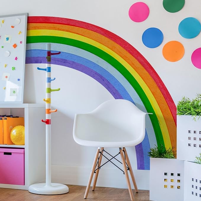 Rainbow Wall Decals - Large Watercolor Rainbow Wall Decor Stickers for Kids' Room, Peel and Stick Half Art Murals for Girls' Room/Bedroom