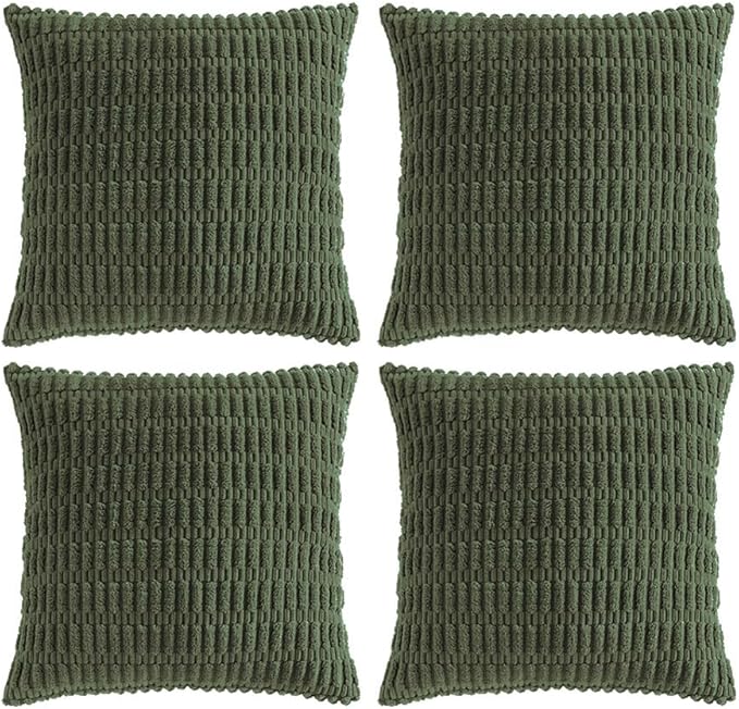 Fancy Homi 2 Packs Boho Olive Green Decorative Throw Pillow Covers 12x12 Inch for Couch Bed Sofa, Rustic Modern Farmhouse Home Decor, Soft Plush Corduroy Cute Square Cushion Case 30x30 cm